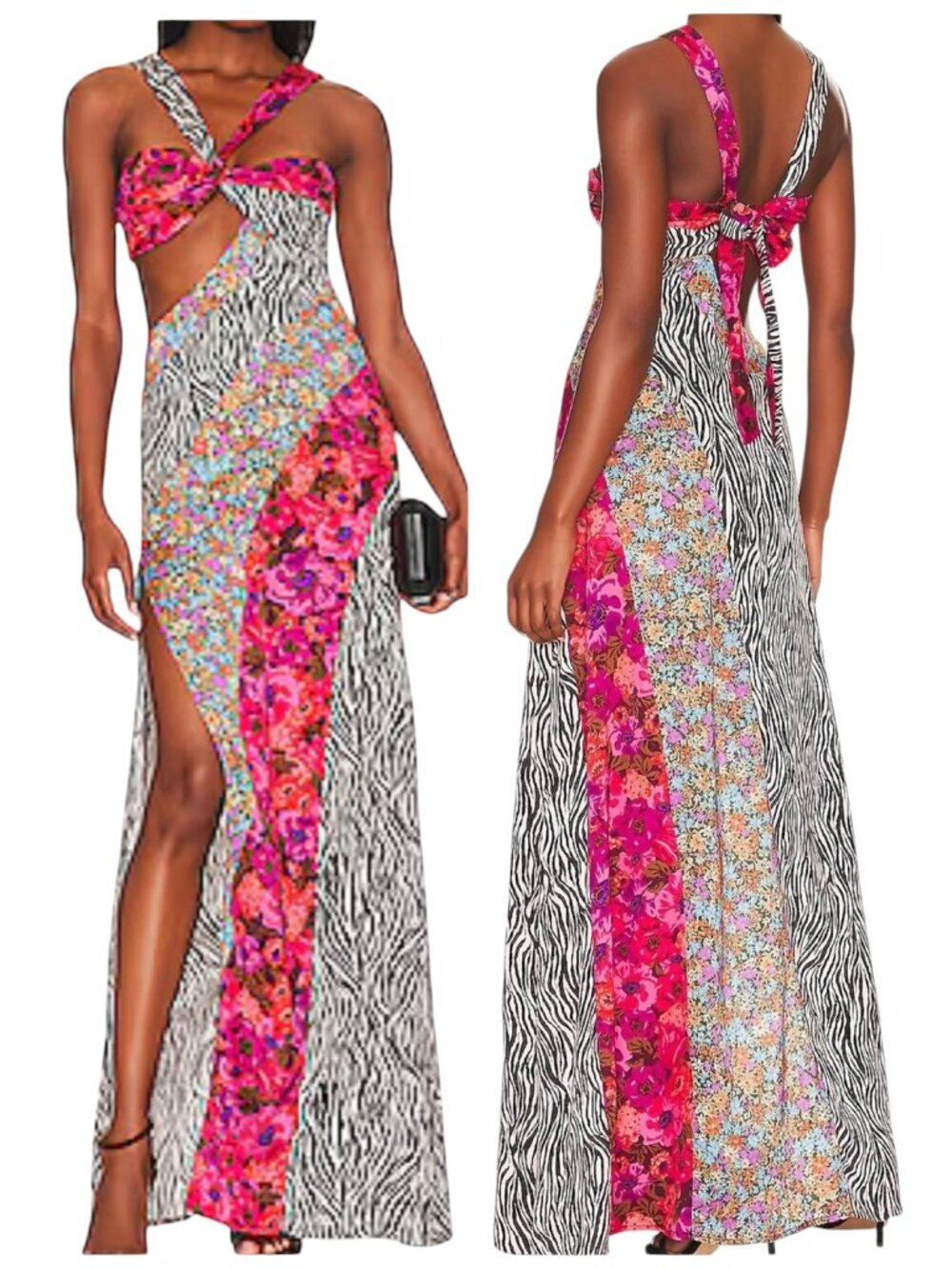For Love & Lemons Rita Maxi Dress NWT Small Cutout Floral Slit Patchwork